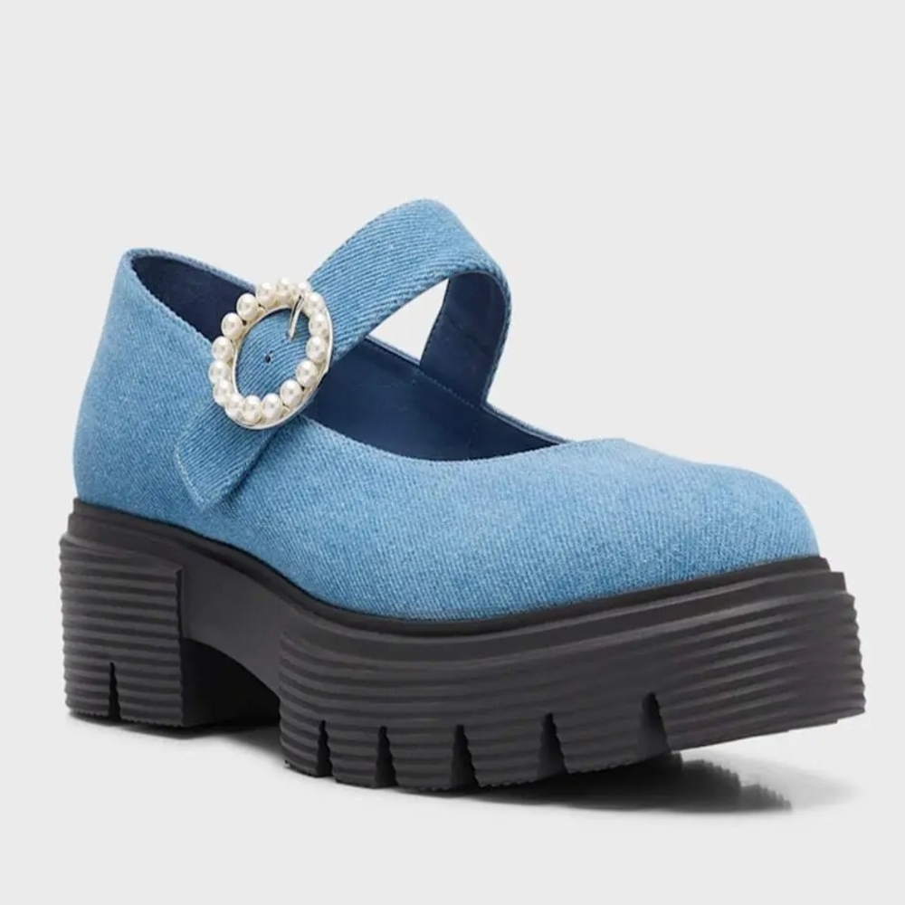 Stuart Weitzman Denim Blue Platform Mary Janes NEVER WORN In Box with Dust Bag